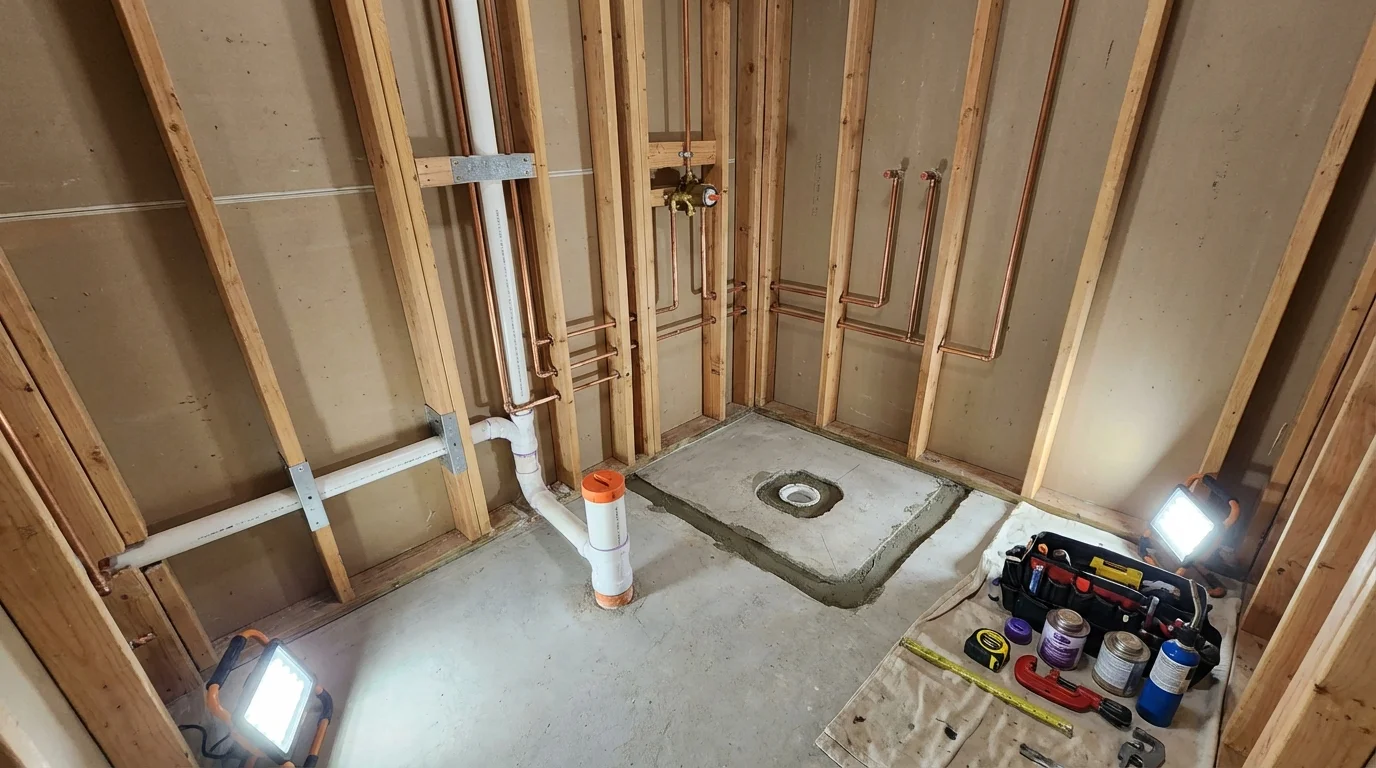 Bathroom rough-in plumbing during remodel by Johns Plumbing LLC in Mertzon