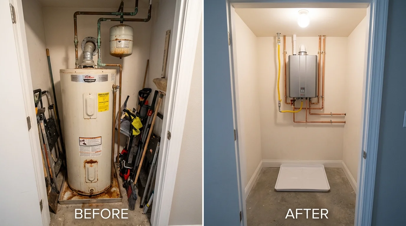 Tank water heater versus wall-mounted tankless unit comparison for Mertzon, TX homeowners